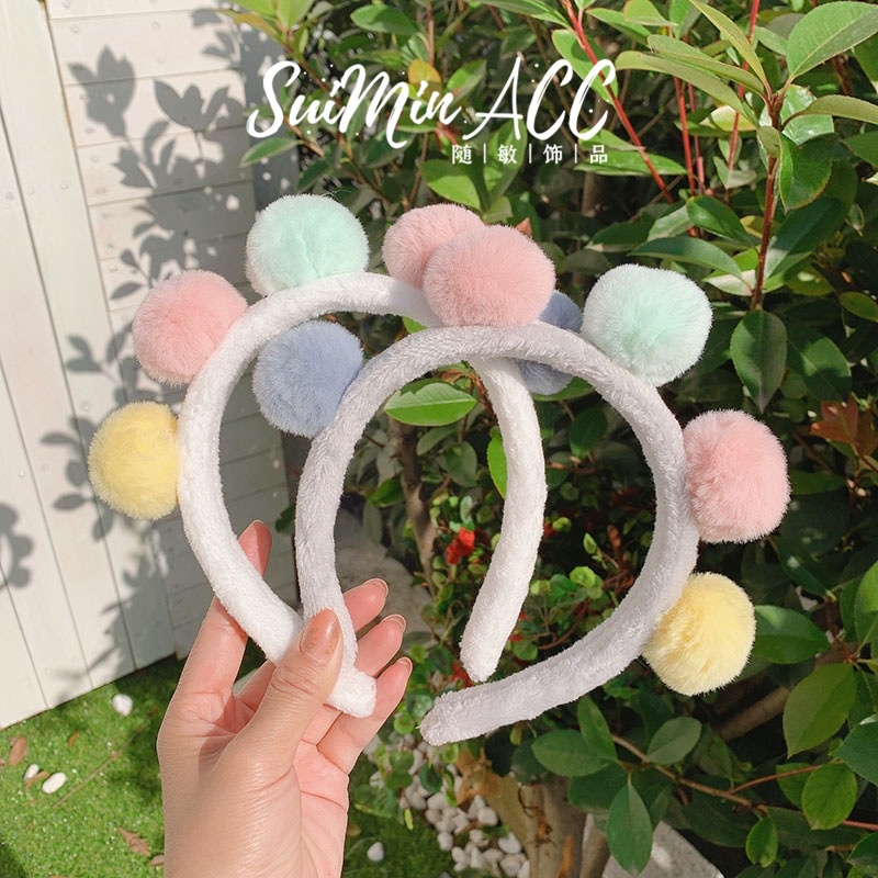 Băng Đô Cài Tóc Bản Rộng Đính Bóng Lông Màu Sắc Phong Cách Hàn Quốc Cho Nữ