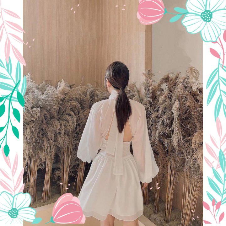 Váy Đầm Tiểu Thư Màu Trắng Nơ Lưng Hở Cao Cấp Đầm Nữ Chun Eo Siêu Xinh | BigBuy360 - bigbuy360.vn
