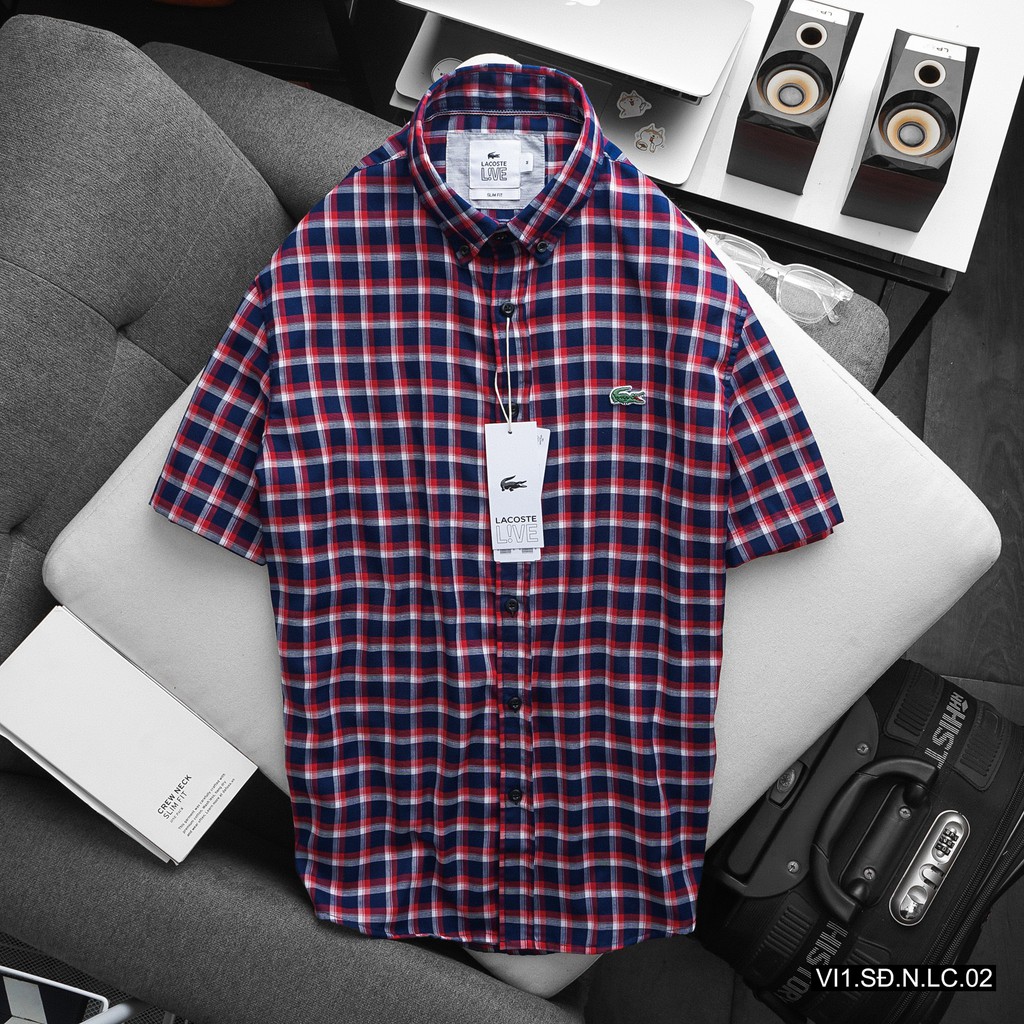 Aó sơ mi cộc tay nam Lacoste hàng VNXK cotton cao cấp thoáng mát, thấm hút,form slim fit | BigBuy360 - bigbuy360.vn