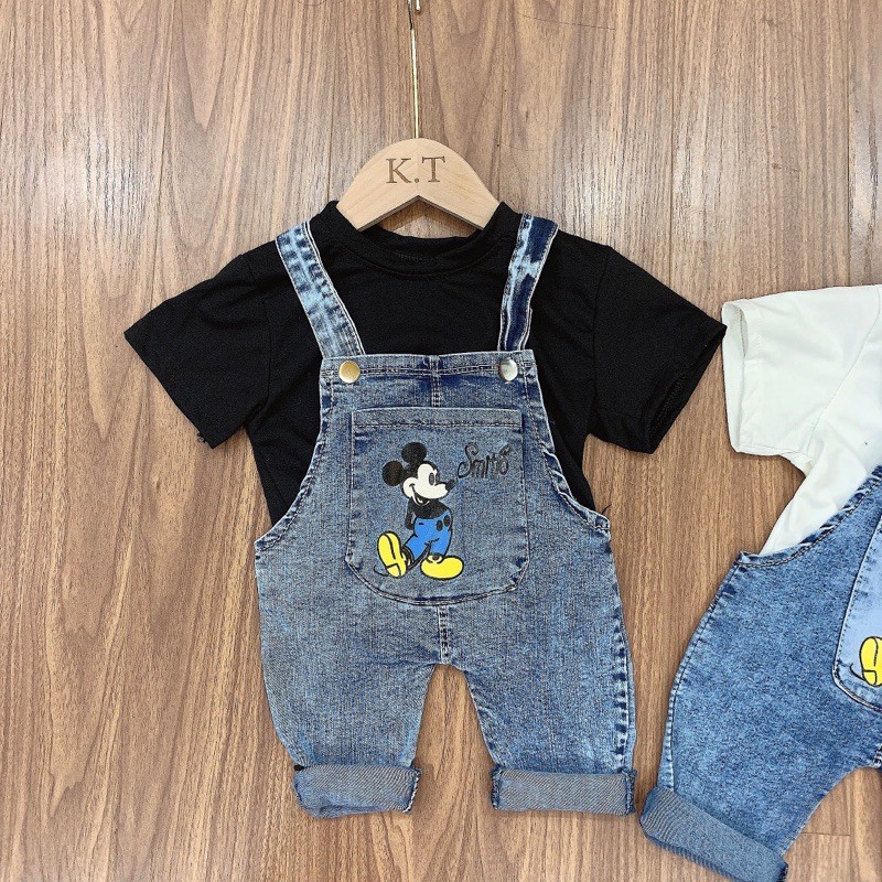 SET YẾM BÒ THÊU MICKY KÈM ÁO PHÔNG 2 MÀU CHO BÉ