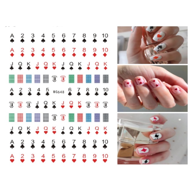 sticker lá bài trang trí nail