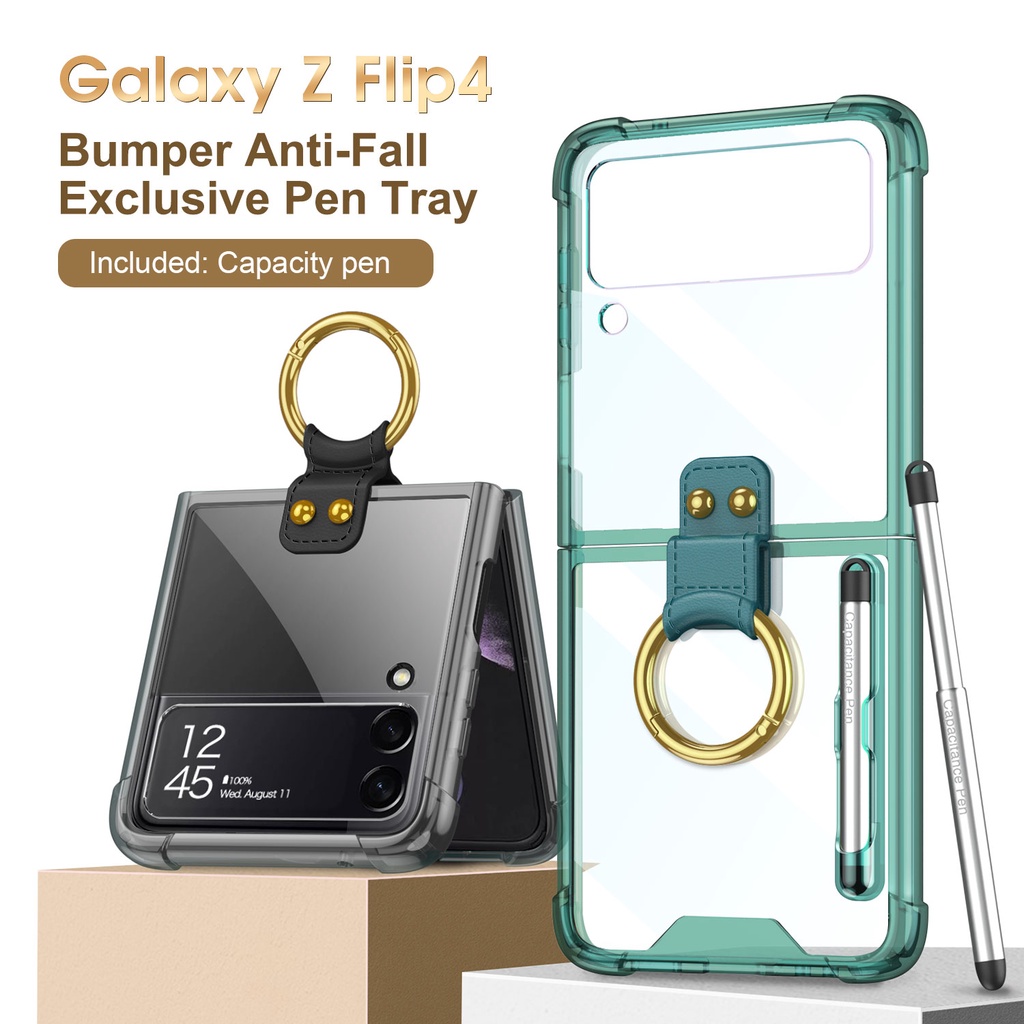 Ốp Điện Thoại Trong Suốt Có Túi Khí Chống Rơi / Sốc + Ngăn Đựng Bút Cho Samsung Galaxy Z Flip 3 4