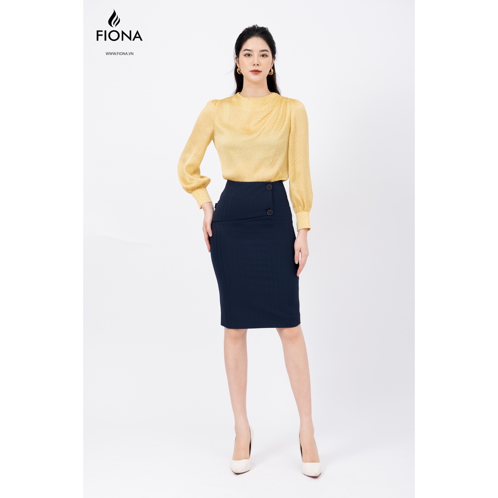 Áo Sơ mi nữ dáng suông, sơ mitay dài nhún bồng mangsec to đính cúc FIONA F551351