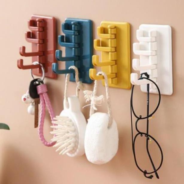 Móc 4 Nhánh Dán Tường Xoay, Móc Treo Đồ Đa Năng Kèm Miếng Dán Trong Suốt Siêu Chắc Tiện Lợi