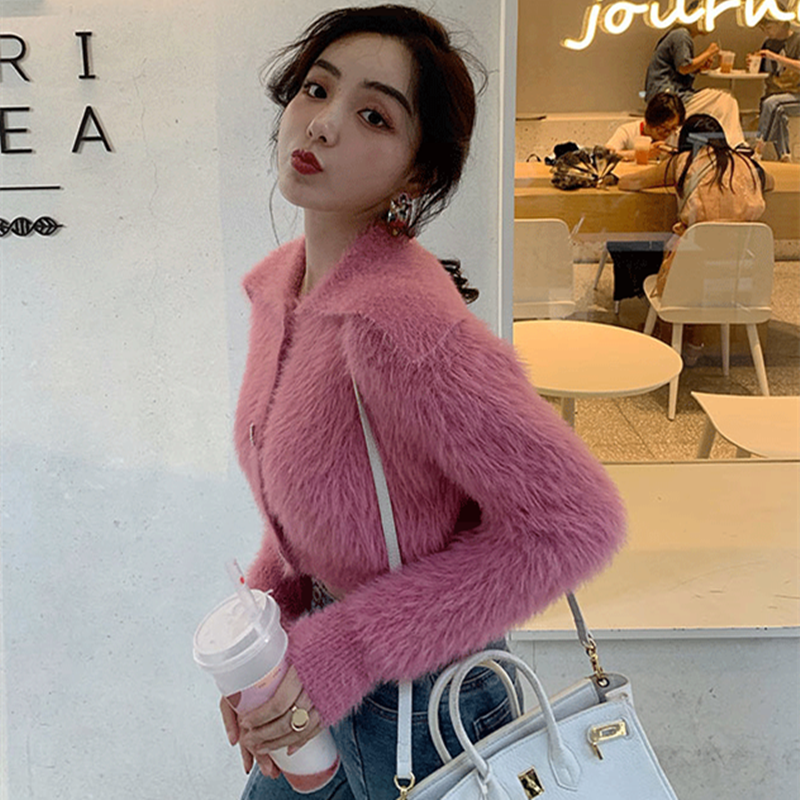 Áo khoác cardigan dáng ngắn bằng lông cừu dày dặn có đính đá cho nữ | BigBuy360 - bigbuy360.vn