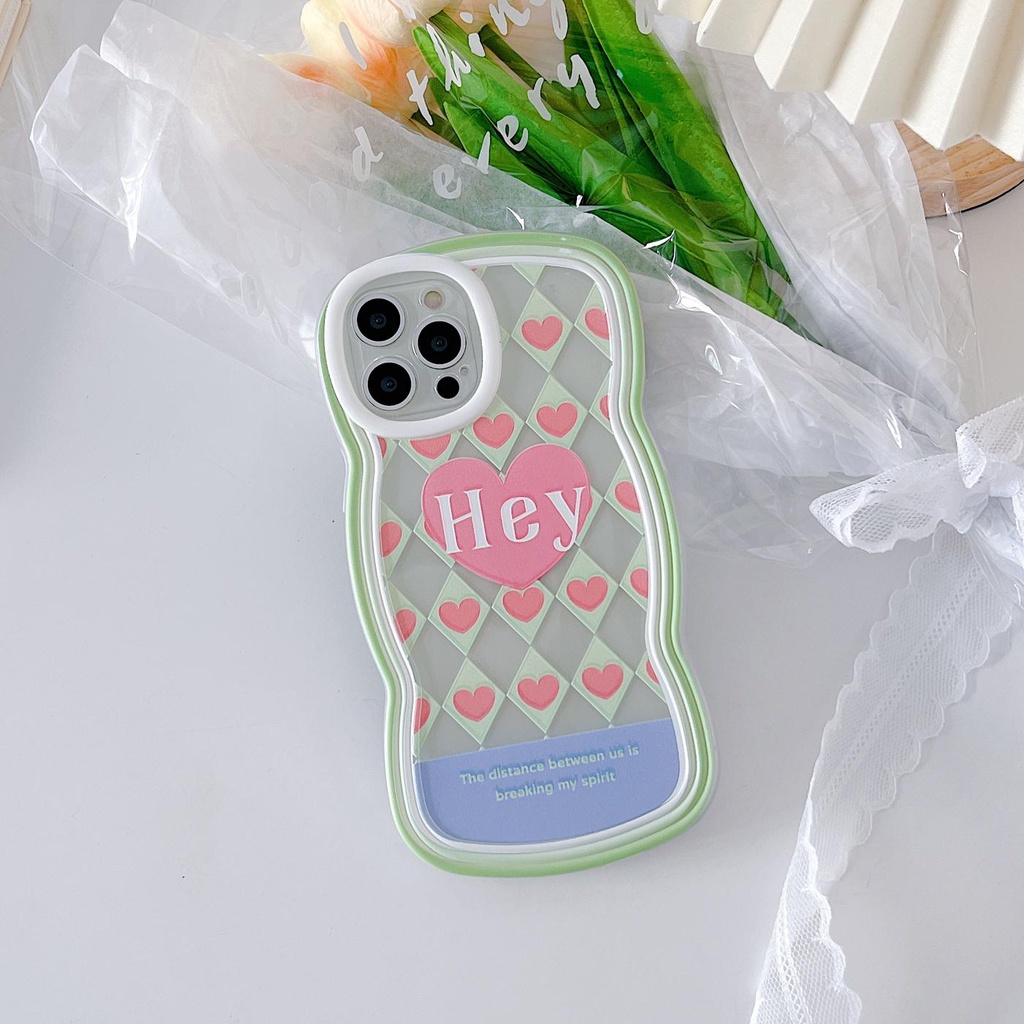 Ốp Điện Thoại Silicon Tpu Mềm Chống Sốc Họa Tiết Trái Tim Viền Gợn Sóng Cho iPhone 11 12 13 pro max xr x xsmax