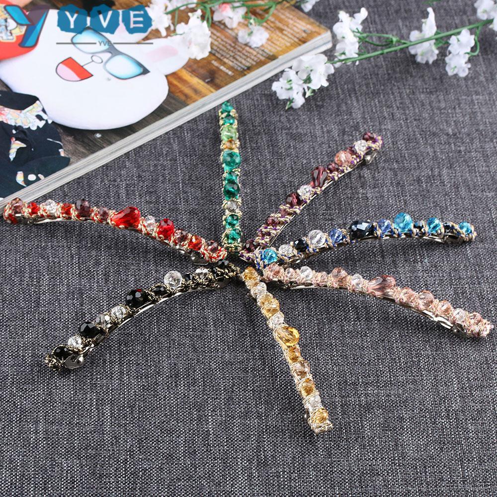 Kẹp tóc hợp kim dáng dài đính đá nhiều màu sắc xinh xắn cho nữ