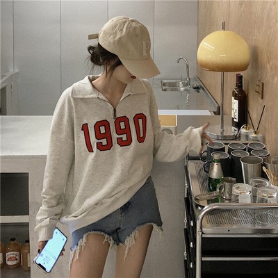 Áo Sweater Nữ Chất Liệu Nỉ, Khóa Kéo Cổ Áo - Áo Dài Tay Nữ Form Rộng 1990 Basic ATD001