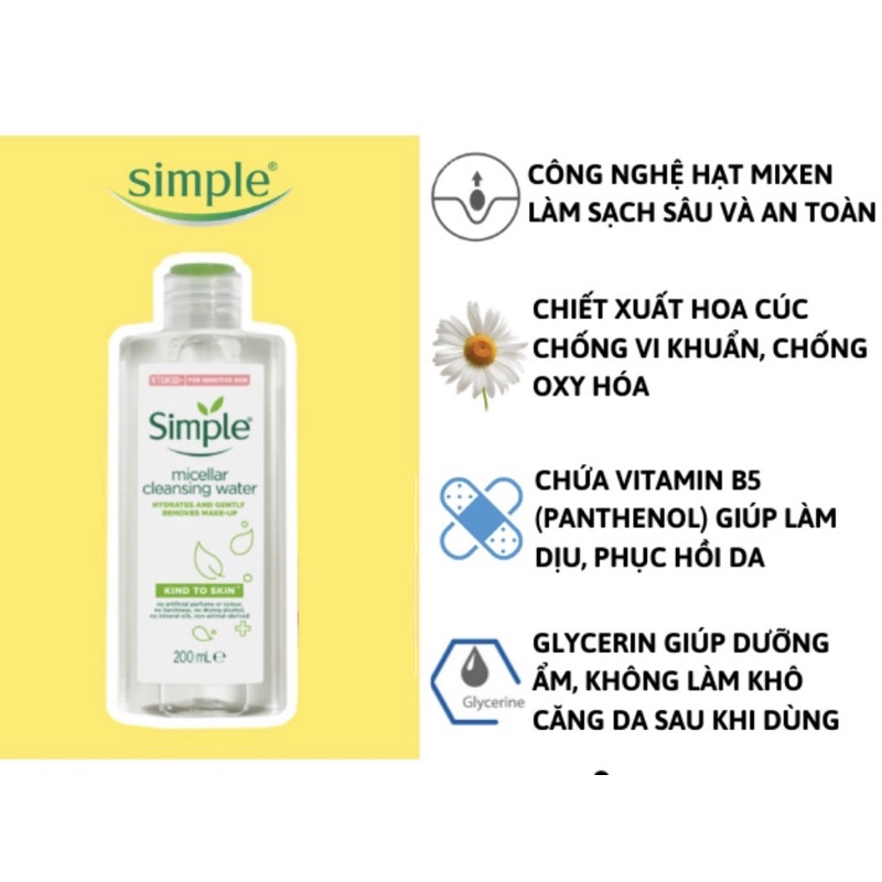 Nước Tẩy Trang Simple Micellar Water Dành Cho Mọi Loại Da 200ml