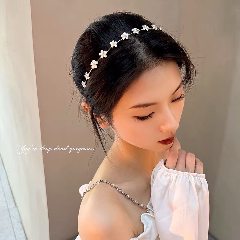 Cài tóc đính đá hình bông, băng đô cài tóc dễ thương