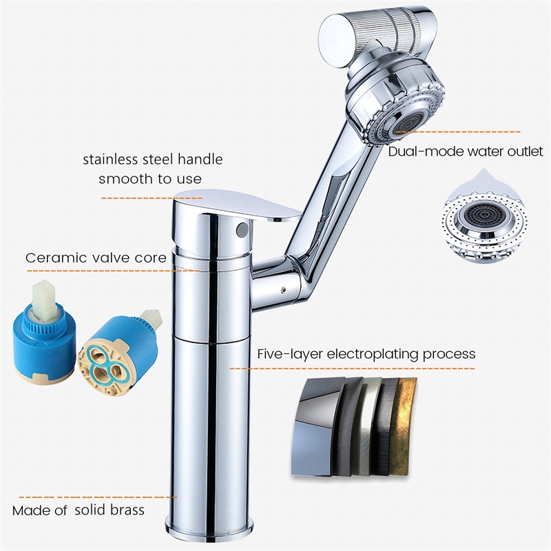 Vòi Nước Nóng Lạnh Bằng Thép Không Gỉ 304 Xoay 360 Độ Tiện Dụng Cho Nhà Bếp / Phòng Tắm