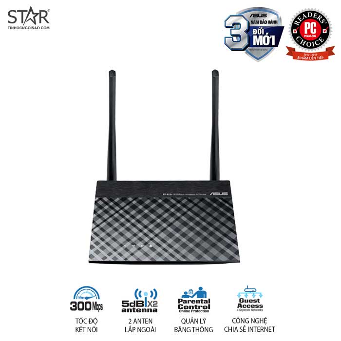 Thiết bị phát Wifi Asus RTN12+B1 Wireless N300Mbps 2 anten Chính Hãng