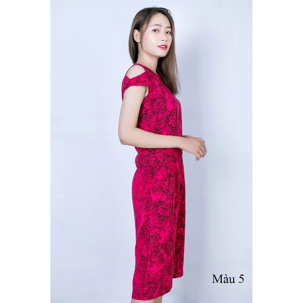 Bộ mặc nhà lanh (tole) Vicci BST.075 cao cấp, áo croptop phối quần sớ trẻ in họa tiết