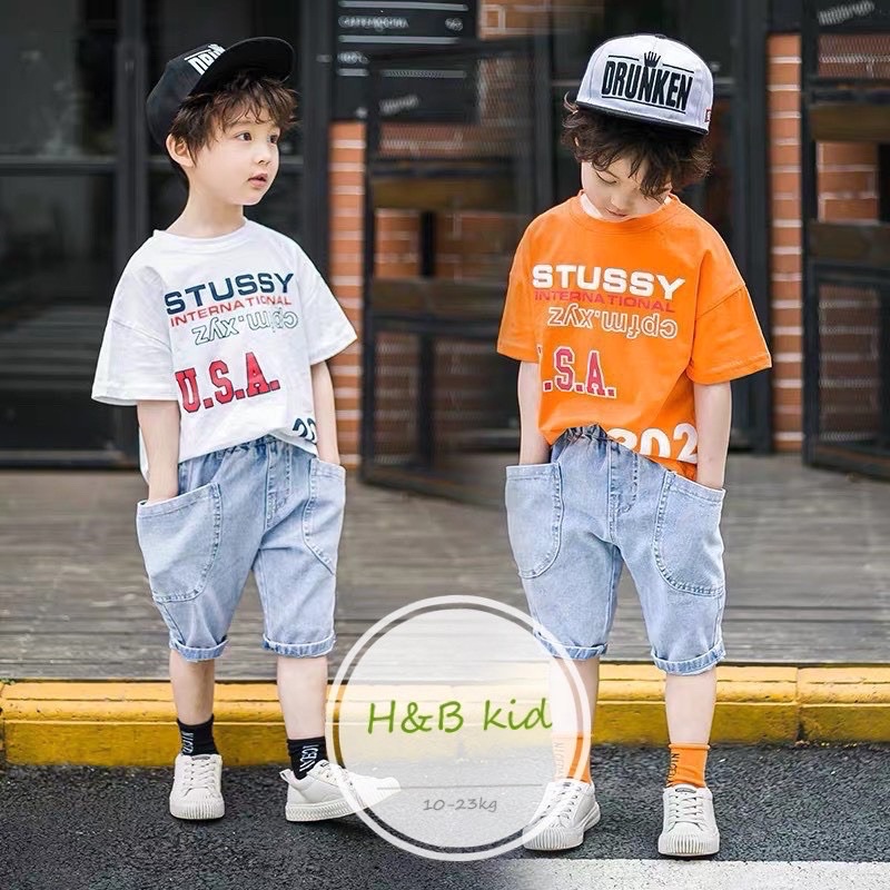 Bộ quần áo bé trai áo thun kèm quần bò set cho bé trai 18-23kg Củ khoai tây shop chất cotton thấm hút mồ hôi thoáng mát