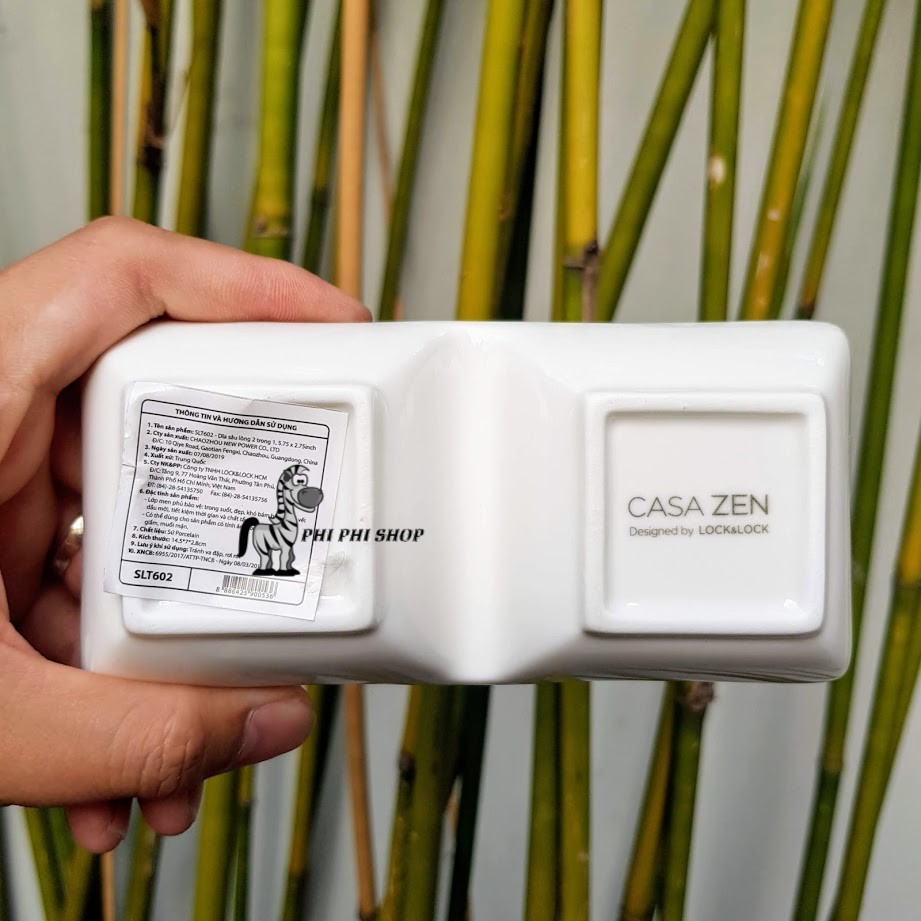 Set 2 đĩa gia vị , chén chấm sứ 2 ngăn Lock&amp;Lock Casa Zen SLT602