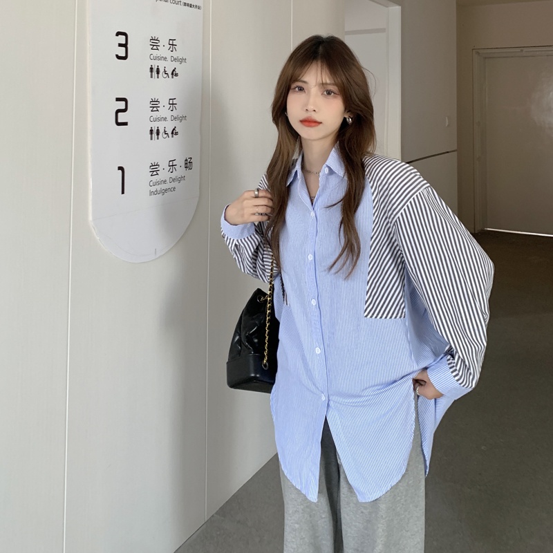 Áo Sơ Mi Tay Dài Kẻ Sọc Thời Trang Retro Hồng Kông Cá Tính