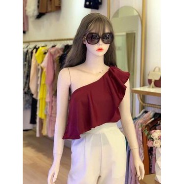 Hình thật - Áo lụa kiểu lệch vai bèo ⚡ FREESHIP ⚡ áo thiết kế nhiều màu nhiều size chất siêu mát, dày mịn