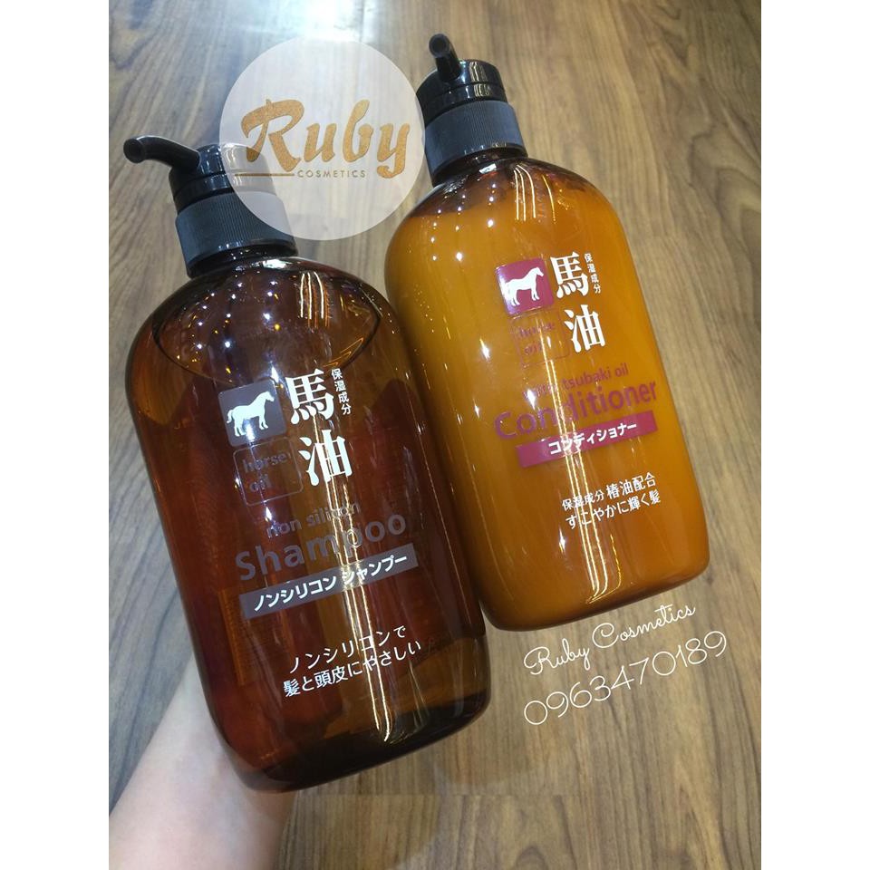 Set Dầu Gội Đầu + Dầu Xã Mỡ Ngựa Kumano non-Silicone Horse oil Shampoo Nhật Bản (600ml)