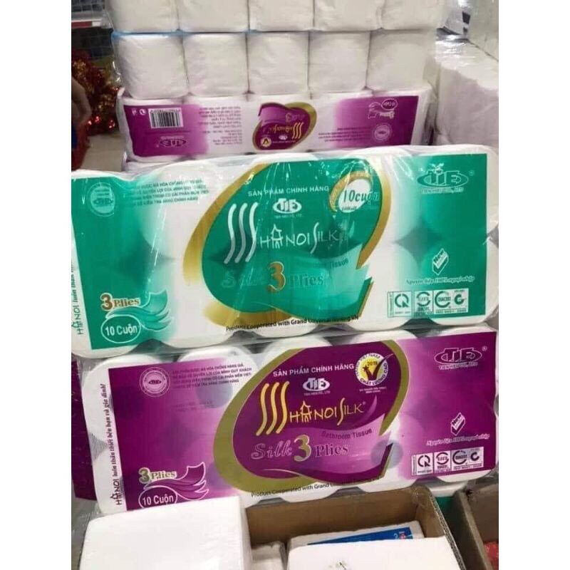 Giấy vệ sinh hà nội 3 lớp siêu dai không lõi 10 cuộn lớn tiện lợi - T2K Max