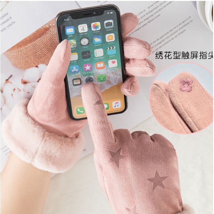 Găng Tay Nữ Mùa Đông Lót Nhung Siêu Ấm 2022 - Găng Tay Nữ Da Lộn Mềm Mịn Chống Gió, Chống Rét Cảm Ứng Điện Thoại