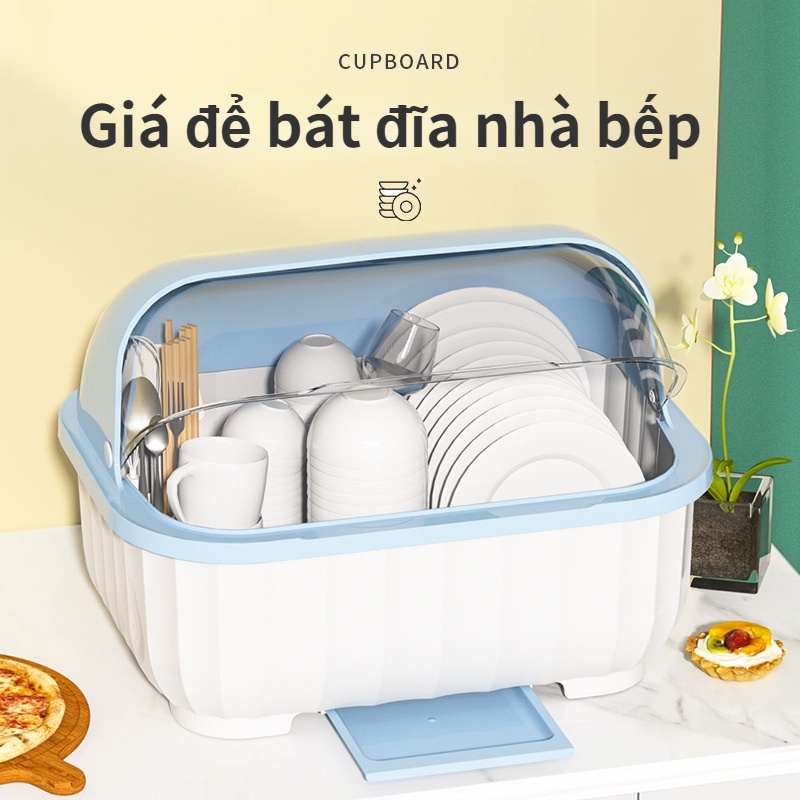 Giá để bát đĩa nhà bếp，Hộp đựng bộ đồ ăn có nắp đậy đặt ăn, Dung lượng cao，có khay thoát nước