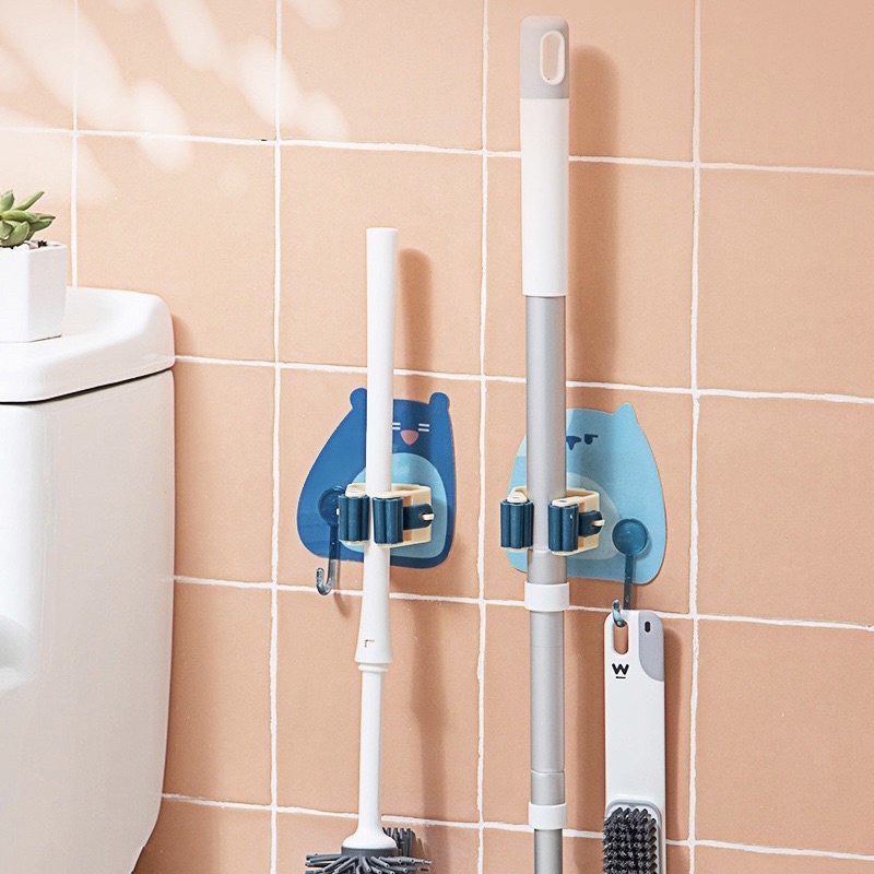 Kẹp dán tường giữ cây lau nhà hoạt hình cute, có móc treo siêu cao cấp