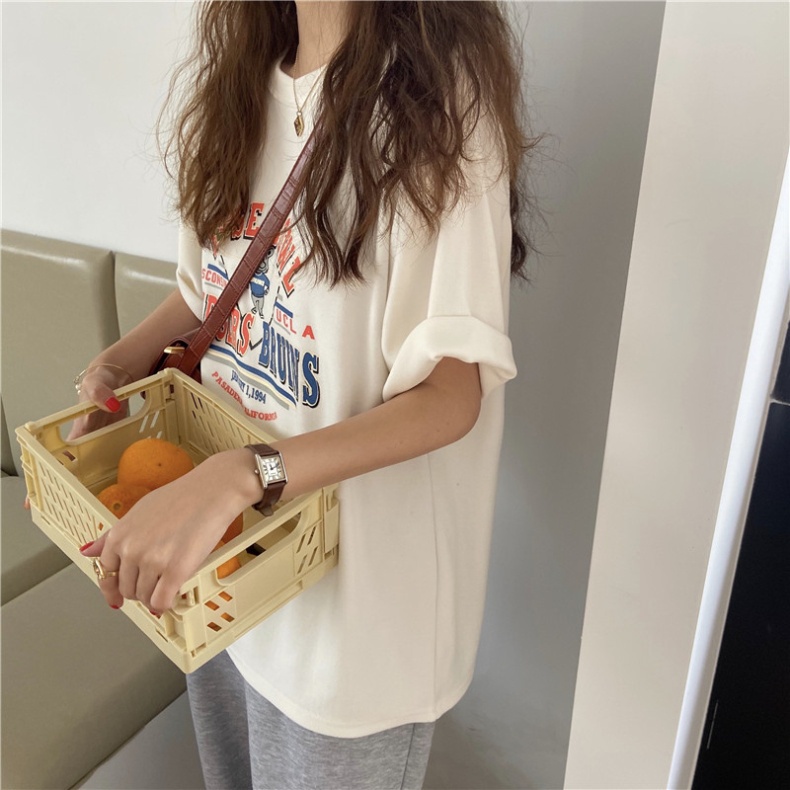 Áo thun nữ tay ngắn cổ tròn in chữ thời trang mùa hè phong cách Hàn Quốc