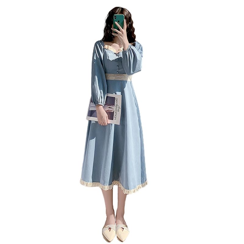 Đầm Dáng Chữ A Cổ V Tay Dài Kiểu Retro Pháp Thời Trang Xuân Thu 2021 Cho Nữ