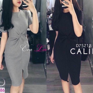 Đầm len gân body xoắn eo