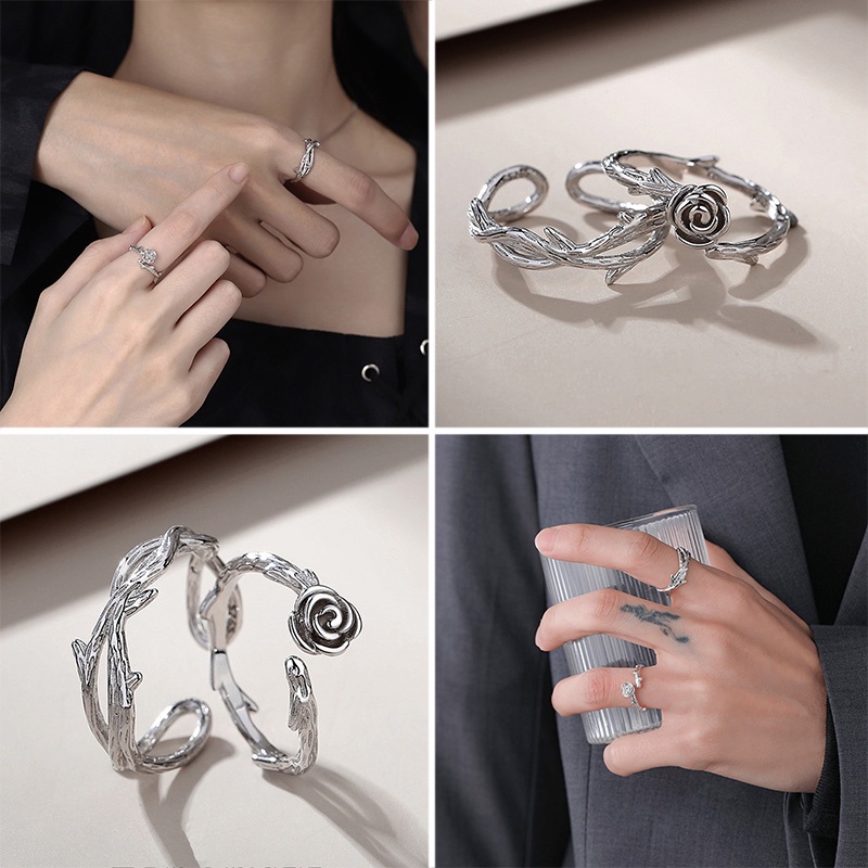 Nhẫn Hở Họa Tiết Hoa Hồng 3D Sáng Tạo Có Thể Điều Chỉnh Cho Cặp Đôi