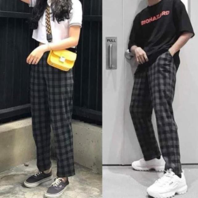 1hitshop QUẦN SỌC CARÔ XANH ĐEN - PLAID PANTS KAKI UNISEX