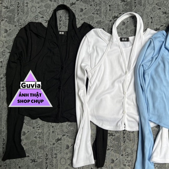 Áo Croptop Nữ TAY DÀI CHOÀNG cỔ YếM có cúc CỔ Ôm Body, Áo Thun Croptop Kiểu Thun Gân GUVIA CR72