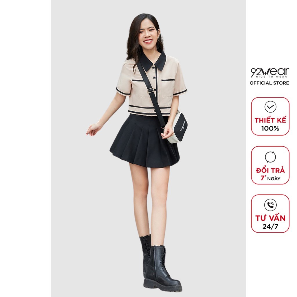 Áo Sơ mi nữ công sở 92WEAR đủ màu, đủ size, thiết kế ngắn tay phối cổ ASW0784