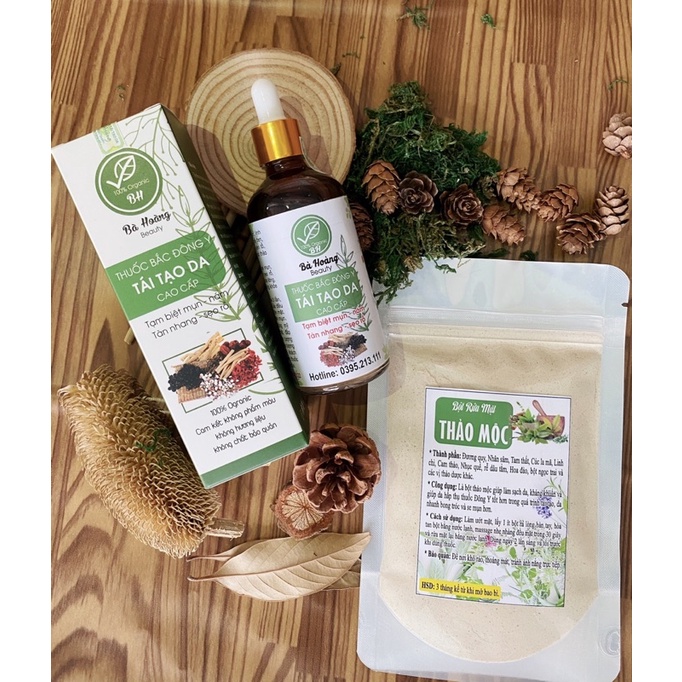 Combo thuốc bắc tái tạo da tri mụn, thâm, nám, tàn nhang kèm bột rửa mặt handmade