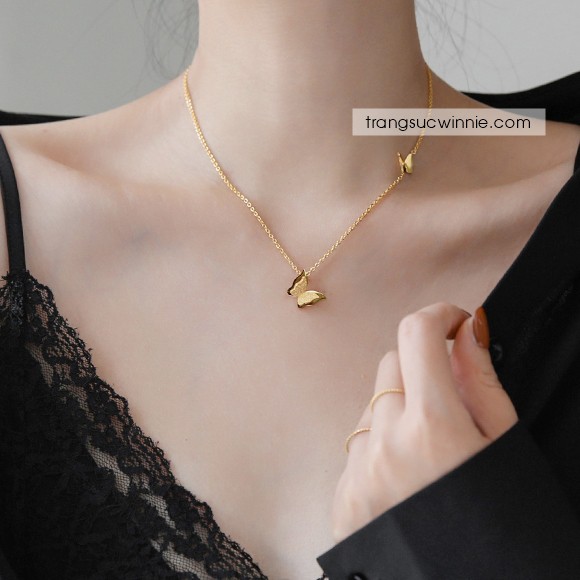 Dây chuyền nữ titan bướm matte vàng gold