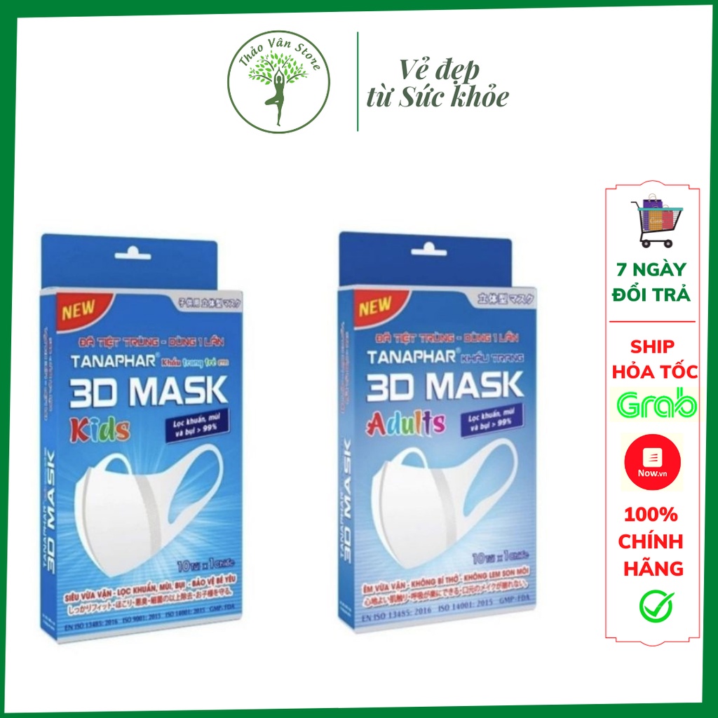Khẩu trang 3D Mask (Hộp 10 chiếc) tiệt trùng kháng khuẩn Dược Tân Á - Tanaphar⭐