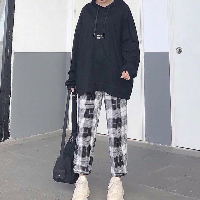 Quần baggy kẻ caro, quần unisex -  quần suông ống rộng Unisex siêu hot  (ảnh thật/ hàng có sẵn)