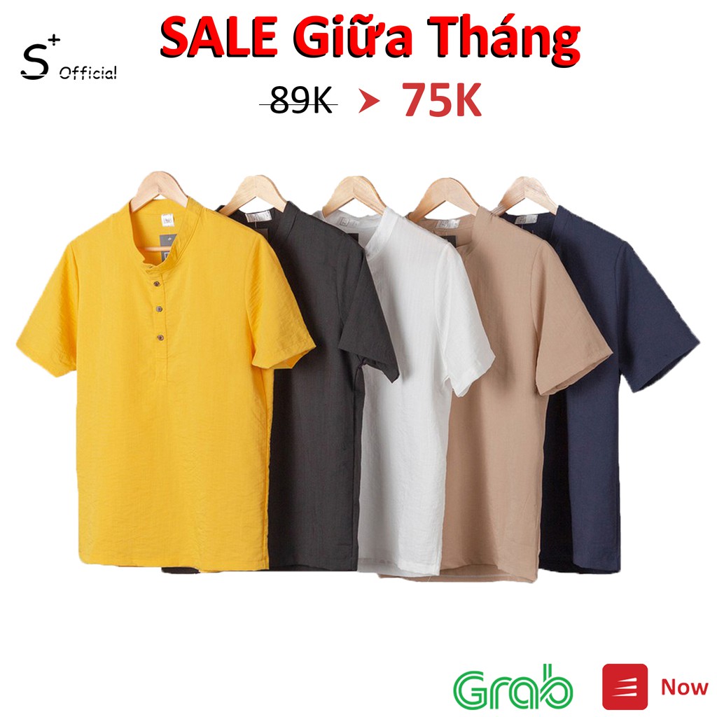 Áo đũi nam tay ngắn Áo linen cộc tay cổ tàu | BigBuy360 - bigbuy360.vn