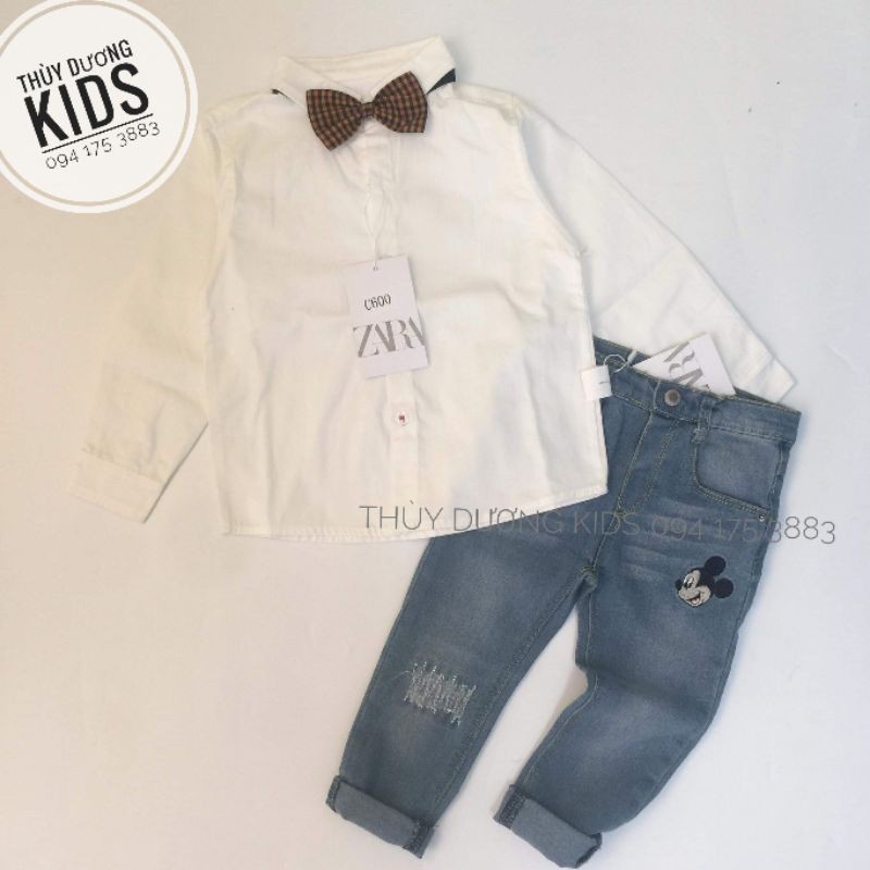 Áo sơ mi trắng Zara xuất kèm nơ cổ cho bé 1-5y