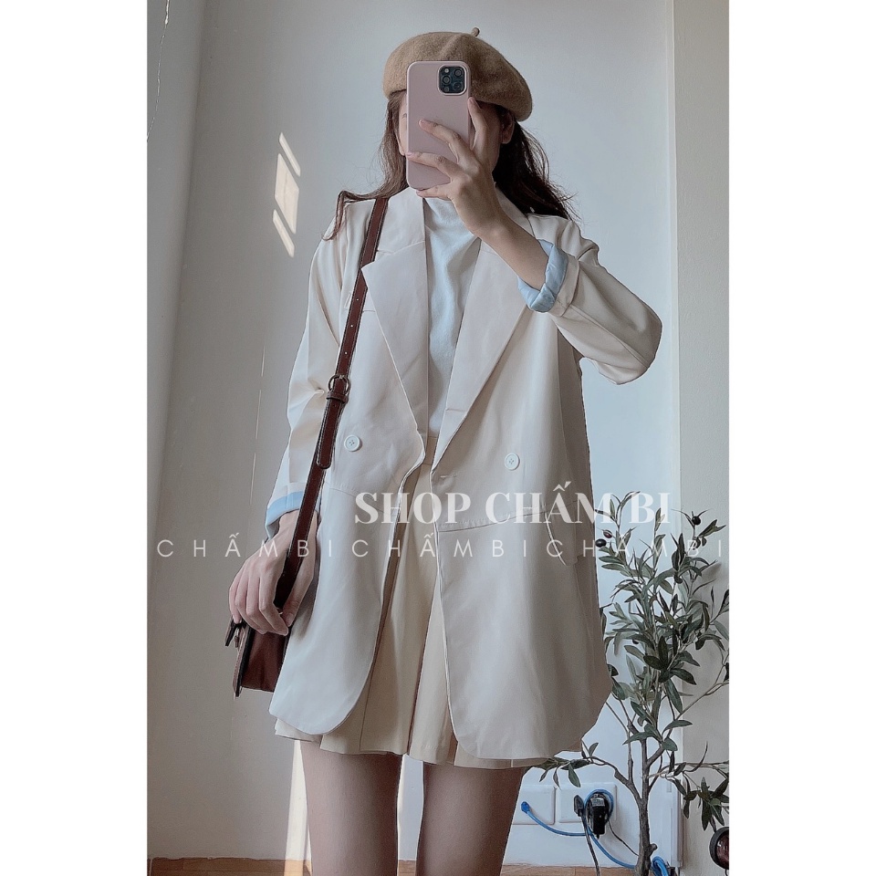 Áo khoác blazer 2 lớp A.269, Áo vest trơn 2 cúc ngang túi nắp ngang tay pha túi ngực giả cực xinh
