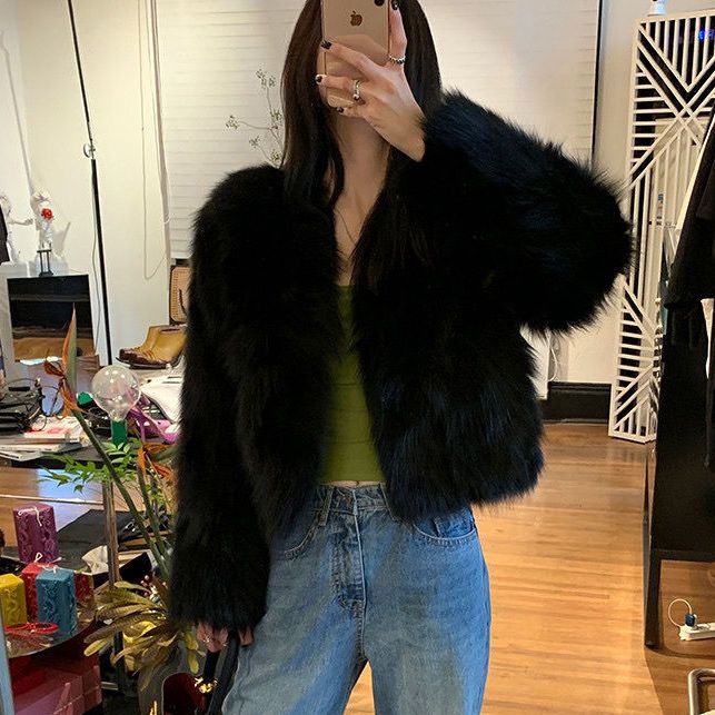 Imitation fox fur coat women's short style fashionable autumn and winter new fur coat all kinds of thin and cotton coat