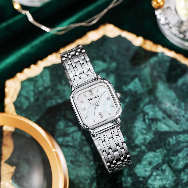 Đồng Hồ Đeo Tay Máy Quartz Mặt Vuông Dây Thép Không Gỉ Thời Trang Cho Nữ