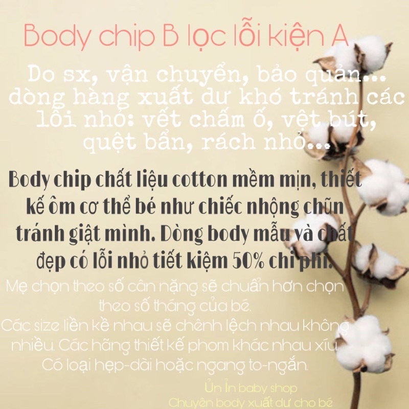Body chip SET 3️⃣c và 4️⃣c xuất dư cộc tay cotton đẹp cho bé NEW LỖI NHỎ (size:3-24m)