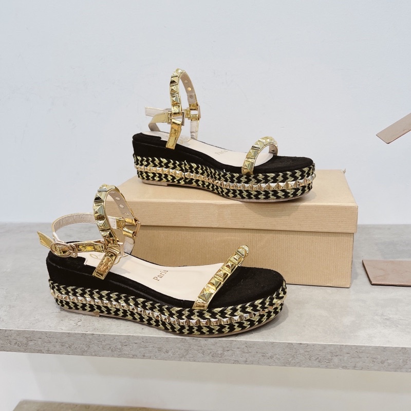 Sandal xuồng  viền cói tán đinh lou•bou•tin super fullbox