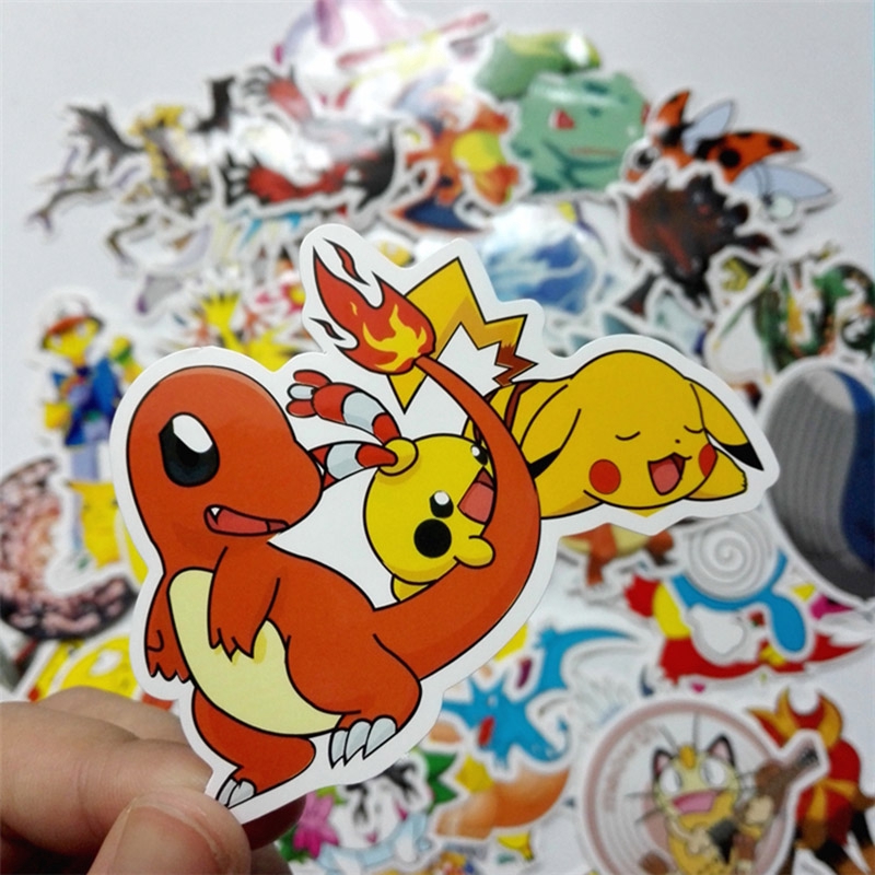 Bộ 60 miếng sticker hình hoạt hình Pokemon Go dán laptop , va li