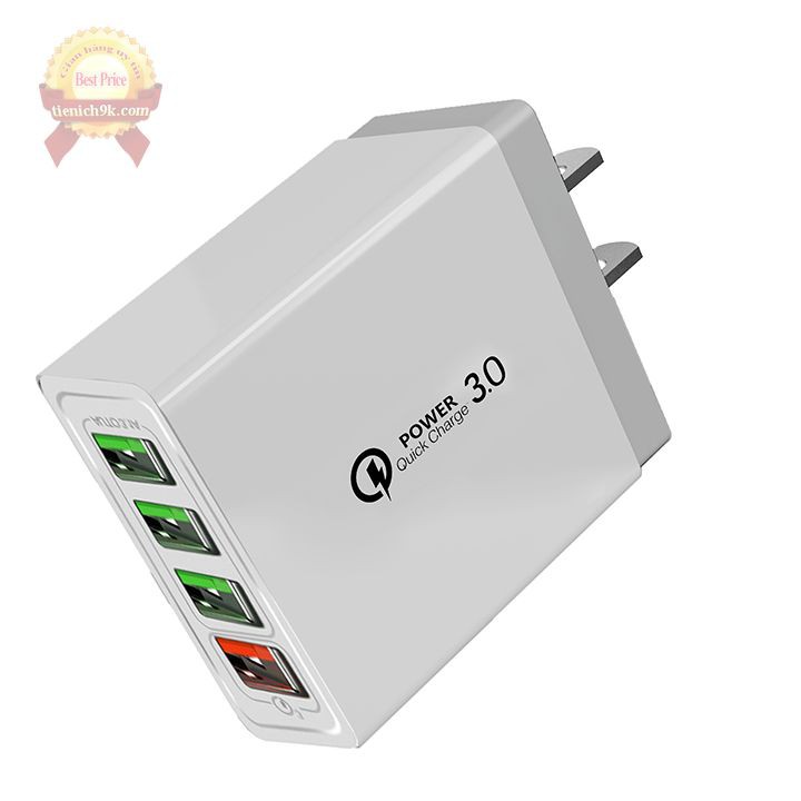 Cốc sạc nhanh 4 cổng USB Baixas củ chuẩn Qualconn Quickcharge QC 3.0 25W 12V-1.5A 9V-1.8A 5V-5.5A – BH 12 tháng