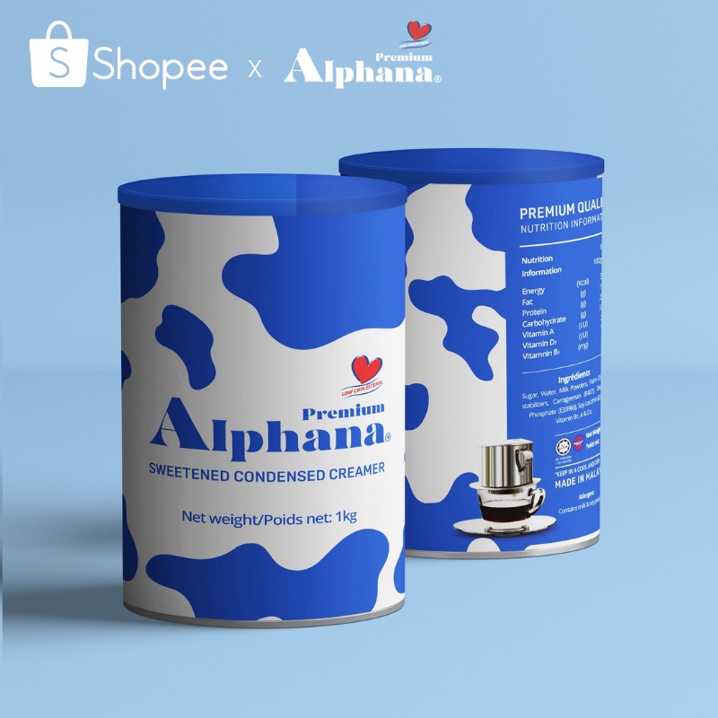 Combo 3 lon sữa đặc có đường Premium Alphana nhập Malaysia lon 1kg giàu protein vitamin A D3 B1 - không Cholesterol