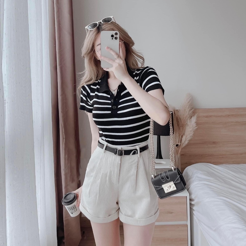 Quần short nhung gân form rộng phong cách Ullzang có Bigsize