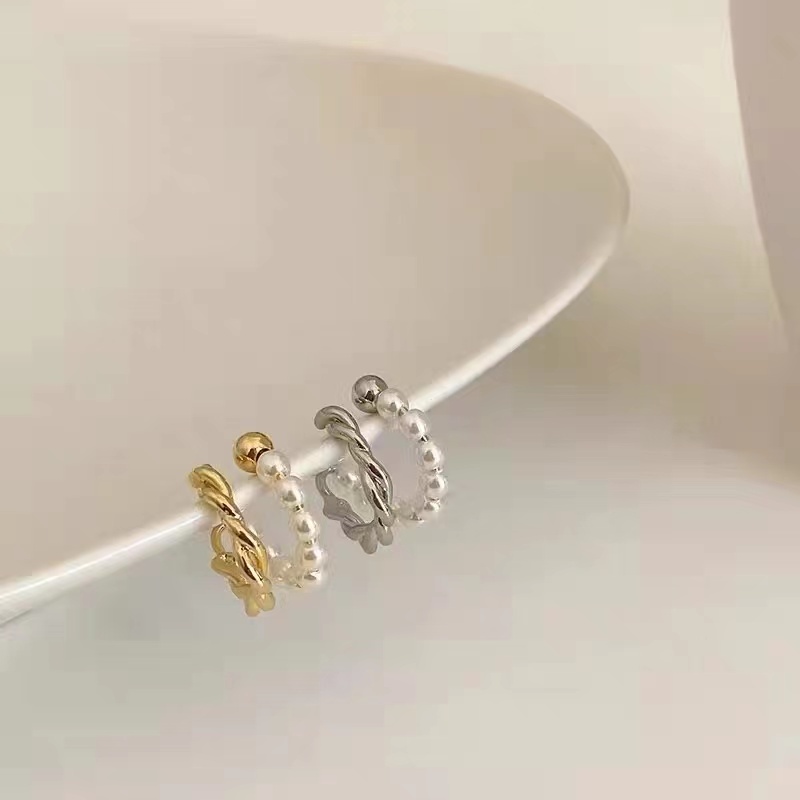 Khuyên Kẹp Vành Tai Đính Ngọc Trai Phong Cách Thời Trang Pháp Cổ Điển Hàng Mới