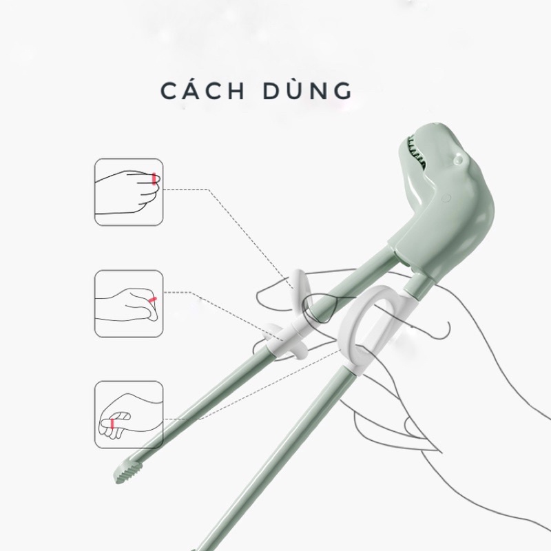 Đũa tập ăn xỏ ngón cho bé tập gắp hình khủng long xinh xắn